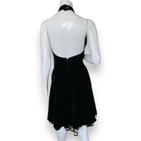 BETSY & ADAM VINTAGE BLACK VELVET SEQUIN BEADED PARTY HALTER DRESS JUNIOR 5-6 - Picture 2 of 10